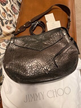Jimmy Choo Artie bronze croc-embossed Leather Hobo Shoulder Bag